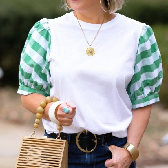 Who What Wear White and Green Gingham Blouse - Picture 5 of 5